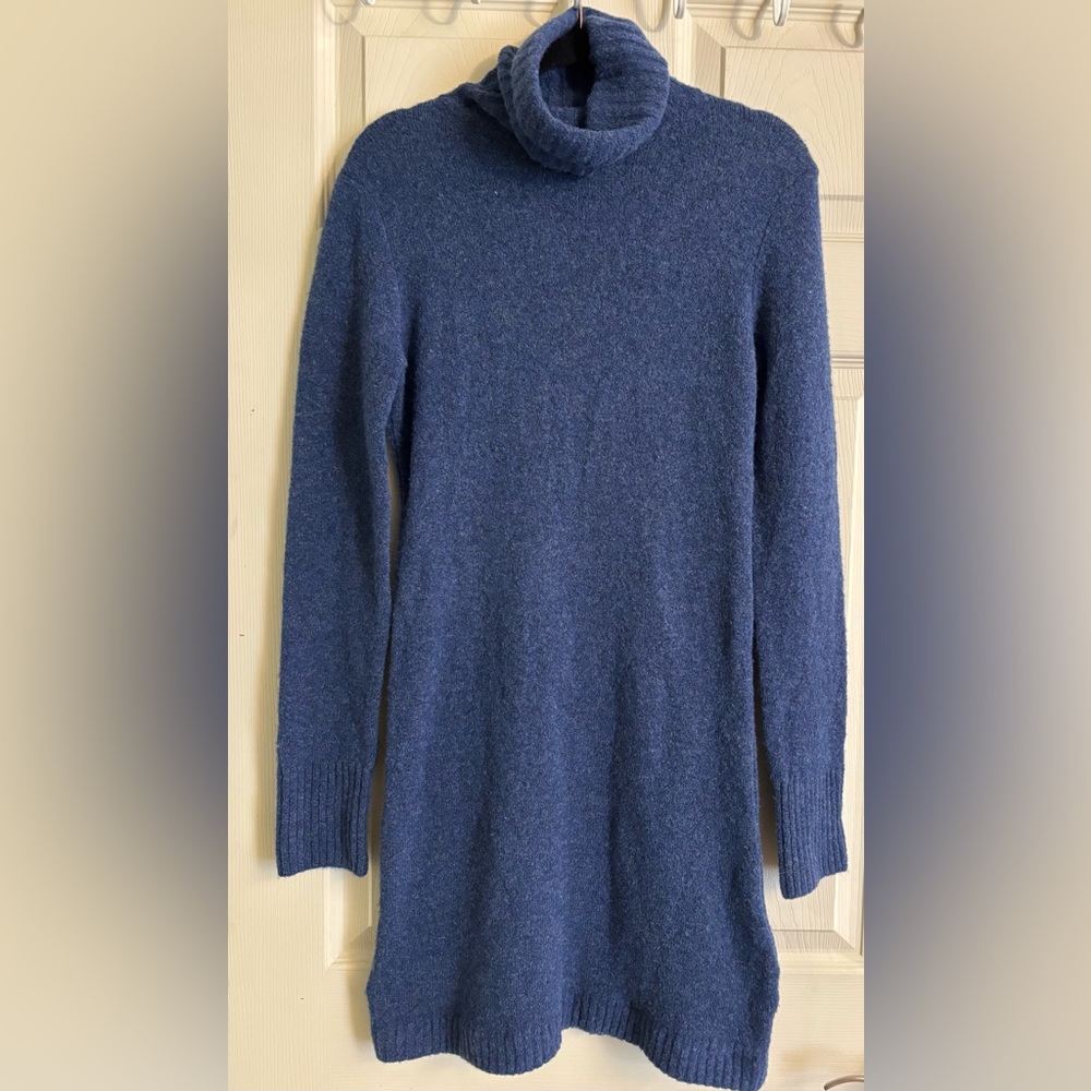 Club Monaco Women's Medium Blue Wool Blend Crewneck Turtleneck Sweater Dress